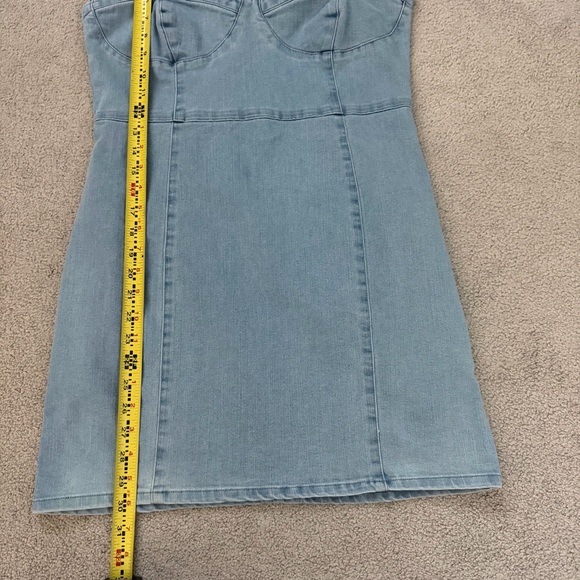 Forever 21 Denim Mini Dress Y2K 90s Style Bustier Cami Blue Jean Bodycon L - Picture 10 of 11